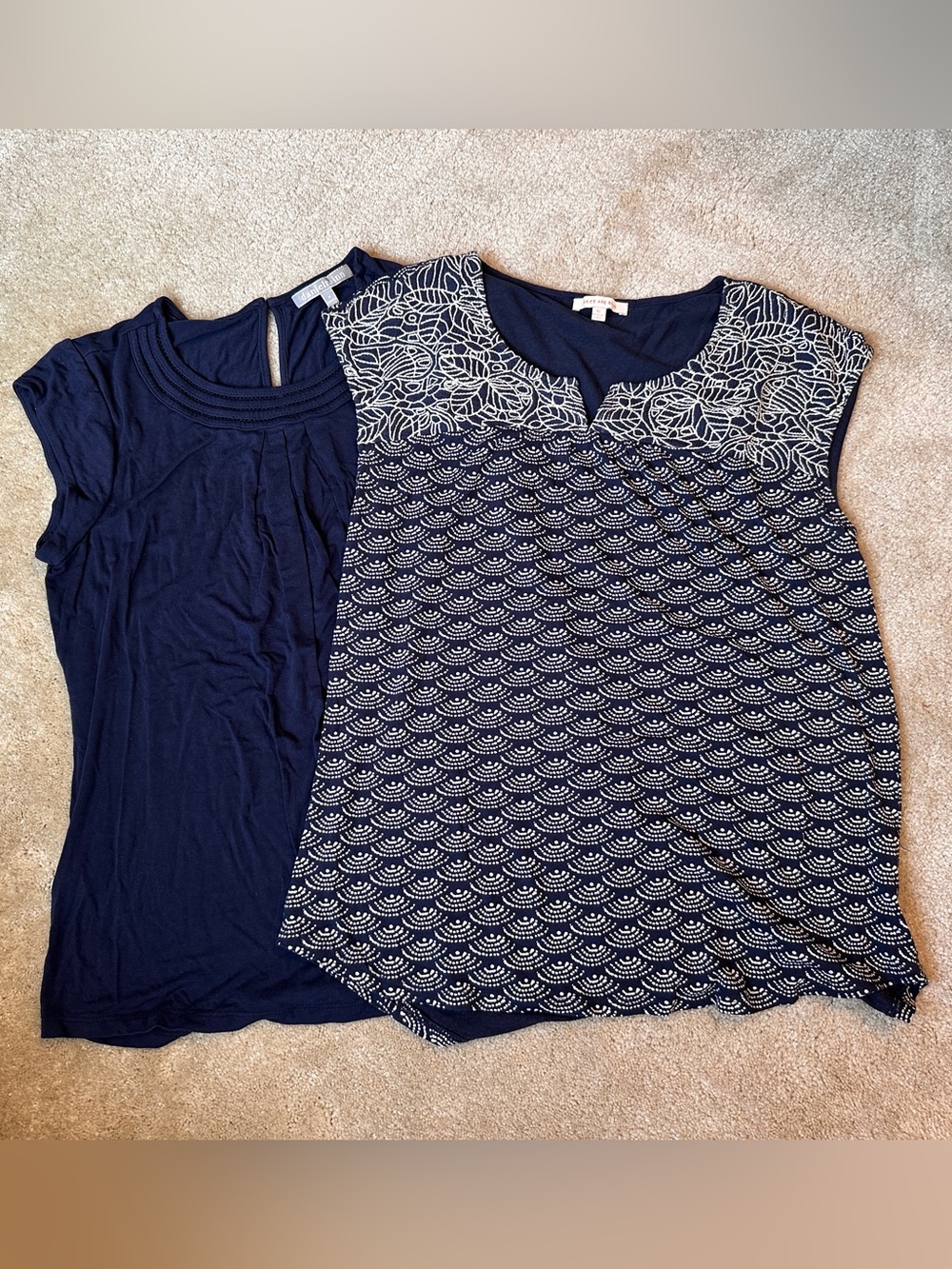 Women’s Navy Patterned & Solid Short Sleeve Tops - Set of 2